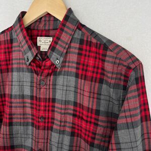 J.CREW Shirt Mens M Heathered Cotton Plaid Woven Button Up Long Sleeve Red